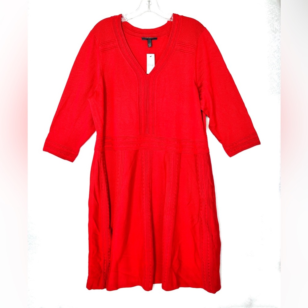 Lane Bryant Women Size 22/24 Red Sweater Fine Knit A Line Dress Long Sleeve NWT